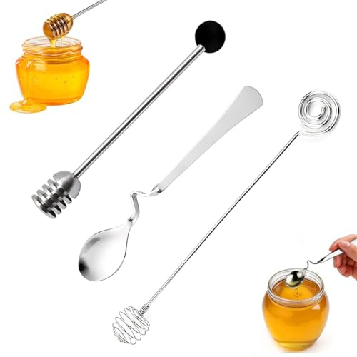 OPVYAEU Set 3 Cucchiai Miele Acciaio Inox Cucchiaio Miele Cucchiai Marmellata Acciaio Inox Cucchiai Miele con Gancio per Cucina, Colazione e Tè