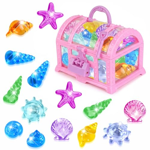 EKKONG Set de Gemas Coloridos, Gemas Piratas de Acrílico, 36 Piedras Preciosas de Buceo con 1 Cofre Pirata, Juguetes de Piscina Diving Gems para Piscinas, Playas y Búsquedas del Tesoro (Rosa)
