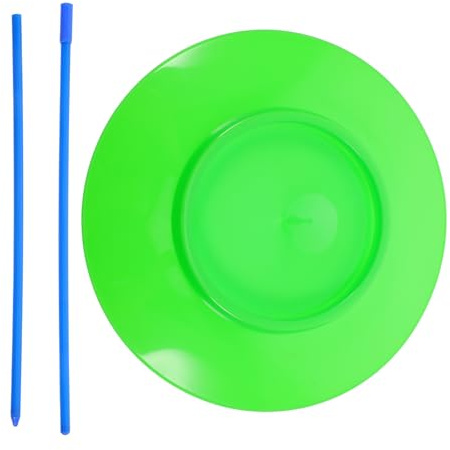 Veemoon Assiette Chinoise Rotation Fluide Garçon et Filles en Plastique Vert avec Bâtons de Jonglage pour Spectacles en Plein Air et Performances Artistiques