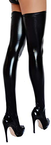 etrado fashion Halterlose Overknee Strümpfe in Wetlook Optik – Größe S-M