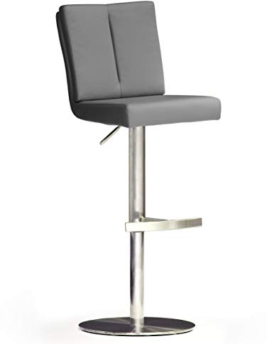 Robas Lund Barhocker Grau mit Lehne Barstuhl drehbar 360 Grad, Hocker höhenverstellbar, PU BRU.NI