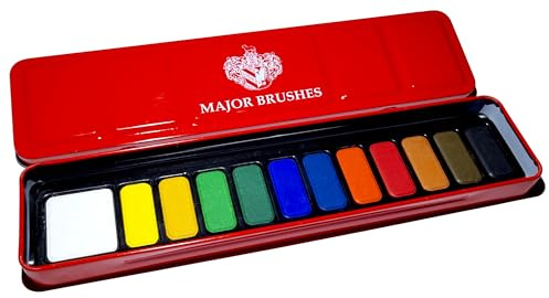 12 Acuarela Pintura Caja Metálica Set Varios Colores Pinturas Bloque
