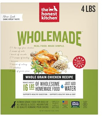 The Honest Kitchen Wholemade Whole Grain Chicken Recipe, Human Grade Dehydrated Dog Food, Just Add Water, Supports Healthy Digestion, Skin & Coat, Topper for Dry or Wet Dog Food, 4 lb Box Makes 16 lbs