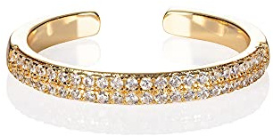namana Bague Or Ajustable pour Femme, Anneau Réglable serti de Pierres en Zirconia, Bague Femme Or Jaune en Alliance, Bague Fine Simple pour Femme et Jeune Fille