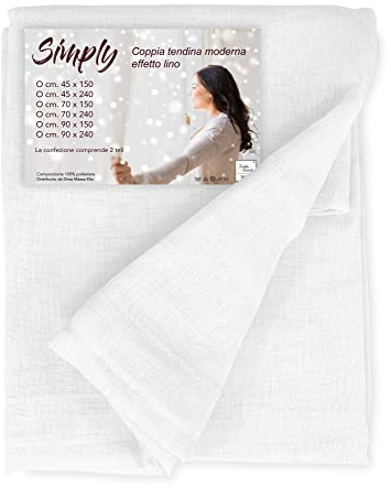 Tex family Coppia Tendina Vetro Moderna Larga 45 o 70 o 90 Simply Bianco - Coppia (2 Teli) CM. 45X240