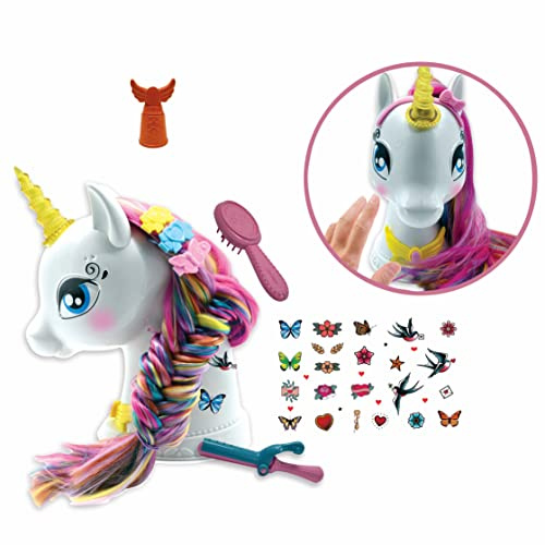 LEXIBOOK, Interactive Unicorn hair styling head, Long and silky hair, Interactive, Magic music and accessories, for kids 3+, White/Pink, SHUNI