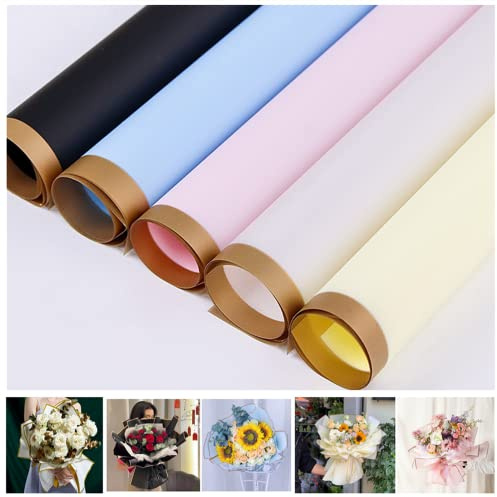 25 fogli/5 colori oro bordo fiore carta da imballaggio,forniture per bouquet di fioristi, artigianato fai da te carta da regalo bouquet coreano,carta da imballaggio floreale impermeabile