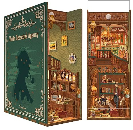 Tonecheer 3D Puzzle DIY Book Nook Kit, Creative Bookend Stand con sensore corpo LED Luce, Libreria Inserto Decor Compleanno (Violin Detective Agency)