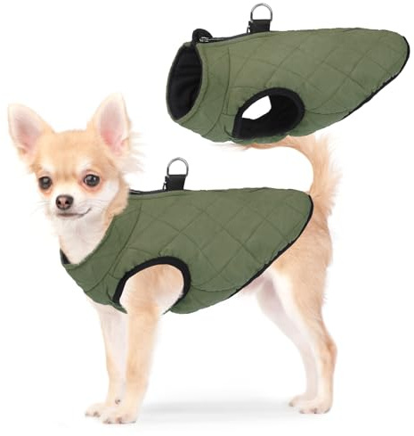SCENEREAL Winter Dog Vest Coat with Harness Built in, Warm Dog Jacket for Small Medium Dogs, Cold Weather Coats with Zipper, Fleece Puffer Vest Windproof Snow Clothes for Puppy Pet