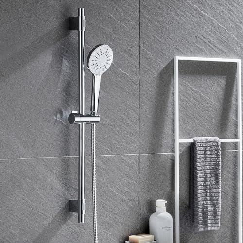 Ulytid Duschstange mit Brause 70cm, Duschset Edelstahl, Duschkopf mit Schlauch und Halterung, Handbrause mit 3 Strahlarten für Dusche und Bad, Variable Bohrlöcher Wandstange, Brausestangenset Chrom