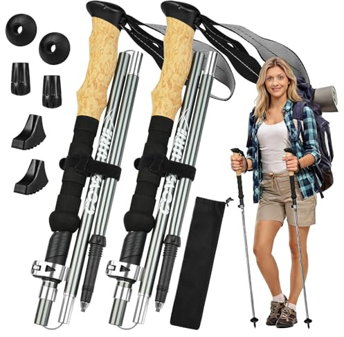 COVACURE Walking Sticks - Trekking Poles with Anti-Shock Tips, Lightweight & Foldable Collapsible Hiking Poles for Snow Trails & Mountain Climbs, Durable Trekking Gear for Men and Women （110-130cm）