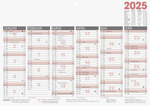 BRUNNEN Tafelkalender (2025), 1 Seite = 6 Monate, A4 quer