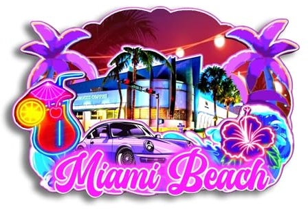 Quwsne Magnete da frigorifero Miami Beach Florida Stati Uniti Magnete da frigorifero souvenir da viaggio in città regali turistici 3D classici punti di riferimento artigianali fatti a mano decorazione