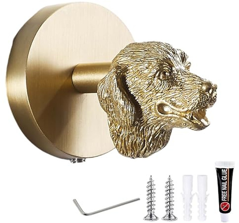 Porte Manteau Crochet Mural En Laiton En Forme D'Animal Patères Murales En Or Brossé Crochets Décoratifs En Cuivre Pur Pour Cuisine Porte Salle De Bain Vestes Suspendues Manteaux(Tête De Chien)