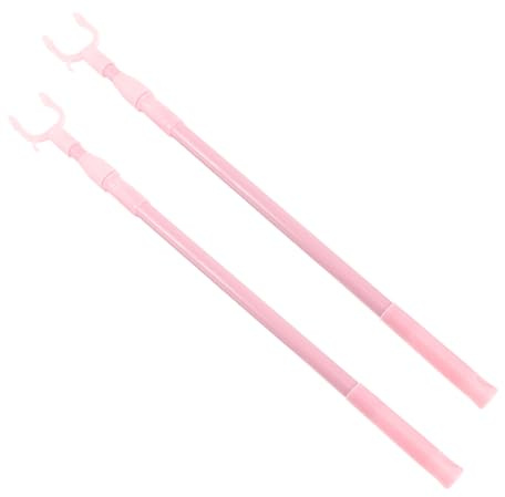 Cabilock Asta Appendiabiti Telescopica Regolabile in Plastica Resistente per Armadio e Balcone, Bastone per Stendere Vestiti Portatile, Set da 2 Pezzi Rosa 1 Metro