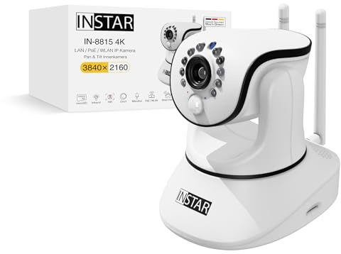 INSTAR IN-8815 4K camera interna bianca, WLAN/LAN/PoE, IP PT controllabile, HomeKit Secure Video, rilevamento AI persone, visione notturna IR, audio 2 vie, I/O allarme, uscita audio, MQTT, WPA3