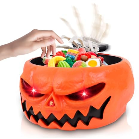 Qivine Luminosa de Tazón de Dulces de Halloween con Efectos de Sonido | Cuenco de Plato de Dulces con Cubiertos de Manos Esqueleto, Esqueleto Animado de Decoração Halloween con Sonido