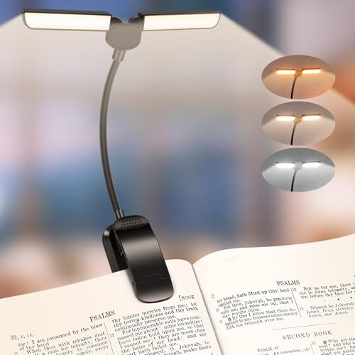 KaKinCa 18 LED Rechargeable Book Light for Reading in Bed - Eye Caring 3 Color Temperatures & Stepless Dimming & Memory Function, 180° Foldable Panels, Clip On Book Reading Light for Book Lovers