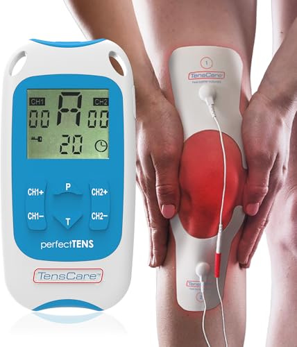 TensCare Perfect TENS + Parches para el Dolor de Rodilla – Kit Completo de Terapia del Dolor con Dispositivo TENS de 2 Canales y Electrodos Específicos de Alta Adhesión