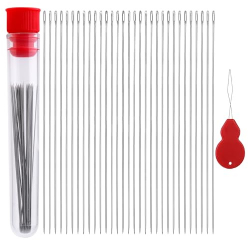 30 aghi da cucito con ago a perla, aghi da perline lunghi e dritti, 0,45 x 55 mm, ago da ricamo con infila ago per la realizzazione di braccialetti