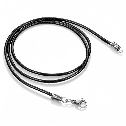 JJUNW 2mm Leather Necklace Cord, Braided Leather Cord Necklace, Waterproof Clasp Braided Wax Rope Chain for Men Women DIY Rope with Stainless Steel Lobster Buckle