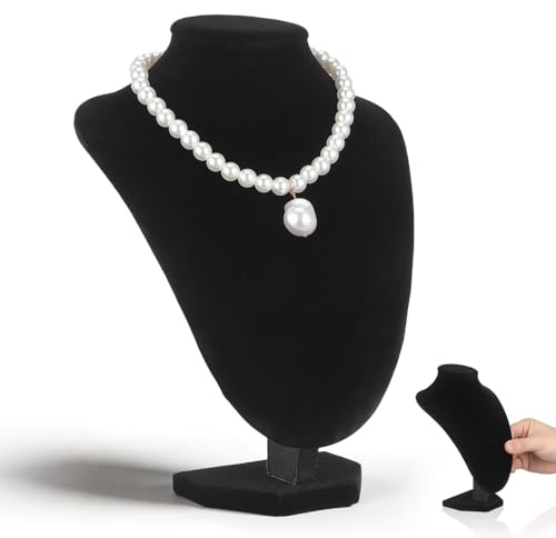 MAGICLULU Support Bijoux Femme de Buste Présentoir à Colliers Velours Noir pour Organisation de Ras de Cou et Pendentifs, Mannequin de Présentation pour Boutique ou Usage Domestique