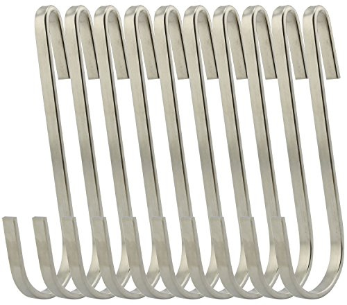 RuiLing Flat Style Premium Stainless Steel S Hook Cookware Universal Pot Rack Hooks Sturdy Hanging Hooks - Multiple uses for Kitchenware, Pots, Utensils, Plants, Towels - Set of 10