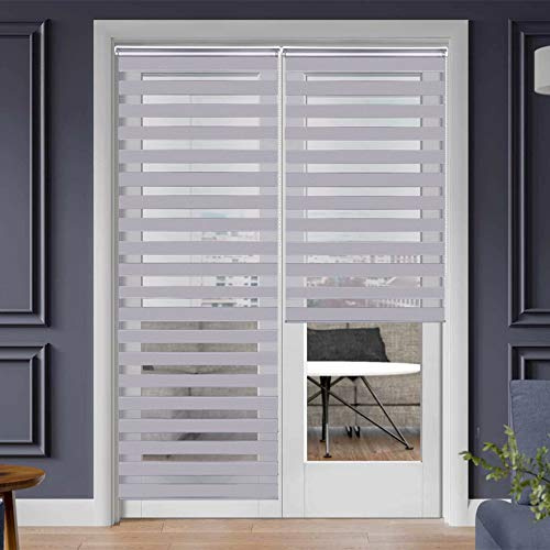SMONTER Easy Fix Zebra Roller Blind,Day and Night Blinds Curtains with Install Accessories (85CMx230CM, GREY)