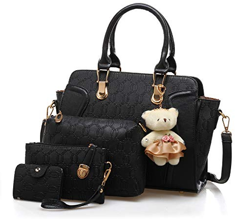 Pahajim Bolso Mano Mujer Moda Set Bolso de PU Piel, Conjuntos de Bolsos 4pcs incluye Tote Bag Bandolera Clutches Monedero,para Trabajo, Casual, Fiesta (Negro)