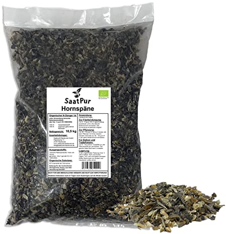 SaatPur® Hornspäne Naturdünger 10,5 kg, 100% natürlicher Dünger mit 14% Stickstoff für Gemüse- und Ziergarten, Natürlicher Stickstoffdünger und Gartendünger mit Langzeitwirkung