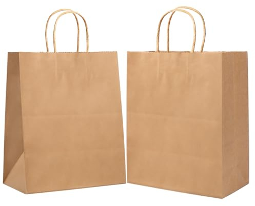 18 PCS Sac en Papier Brun, Sac en Papier Avec Poignée, Sac Cadeau, 23 * 12 * 30 cm Grand Sac en Papier, Sac à Pain, Sac en Papier Kraft Pour Halloween, Noël, Mariage