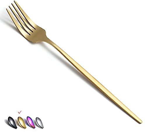 HOMQUEN Forchette da tavola oro opaco 6 pezzi in acciaio inox forchette da 8,4 pollici set di posate forchette da dessert forchette da tavola forchette da insalata per la cucina a casa ristorante.