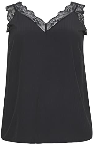 KAFFE CURVE Ärmellose Bluse KCjakobine Bluse Damen Große Größen Ärmellose Spitze top 50, Black Deep 50