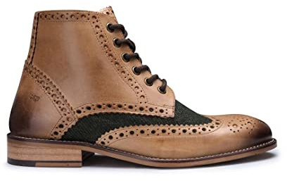 TruClothing.com Mens Real Leather Vintage Boots Brogues 1920s Suede Tweed Laced Shoes Smart Formal