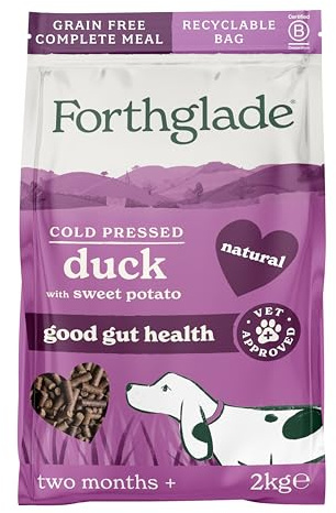 Forthglade Dry Dog Food, Cold Pressed (2kg), Hypoallergenic and Grain Free Dog Food, Duck & Vegetables, Natural Senior, Adult and Puppy Meal, Vet Approved For Good Gut Health