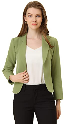 Allegra K Women's Open Front Office Work Business Casual Lightweight Summer Crop Suit Blazer X-Large Avocado Green-Solid
