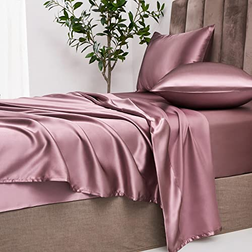 Spannbettlaken 140x200 Altrosa Rosa Boxspringbett Frottee Topper Satin Satin Bettlaken Glänzend Seide Muster Spannbetttuch für 140 x 200 Uni Spannbetttücher für Hohe Matratze bis 25-30 cm