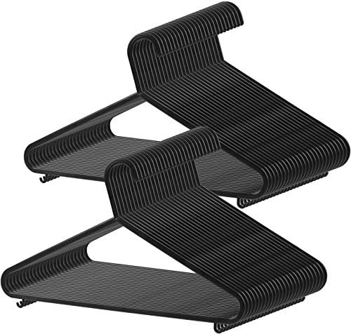 GRANDMA SHARK 50 Pack Black Plastic Adult Hangers, Space Saving Hanger Coat Hanger with Hook for Suspenders, Suits, Outerwear