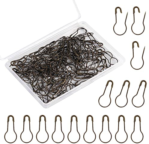 SAVITA 120pcs 22mm Bronze Metal Bulb Safety Pins for Clothes Crafting Knitting with Storage Box, Pear Shape, Perfect for Hand Sewing DIY Crafts Home Accessories