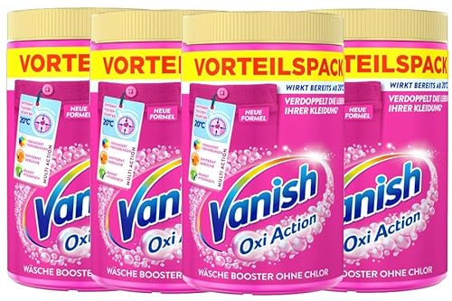 Vanish Oxi Action Pulver Pink – 4 x 1,65 kg – Fleckenentferner und Wäsche-Booster Pulver ohne Chlor – Für bunte Wäsche