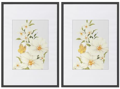 WOLTU Bilderrahmen 40x60 cm Set of 2 Fotorahmen aus Kunststoff mit Passepartout, Posterrahmen zum vertikalen oder horizontalen Aufhängen/Aufstellen, Collage Wanddeko, Schwarz