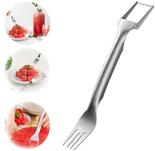 2-in-1-Obstschneider aus Edelstahl, 2024 neues Wassermelonen-Windmühlenschneider-Schneidwerkzeug, Doppelkopf-Fruchtgabeln-Schneidemesser, Sommer Wassermelonen-Fruchtschneidegabel (1PCS)