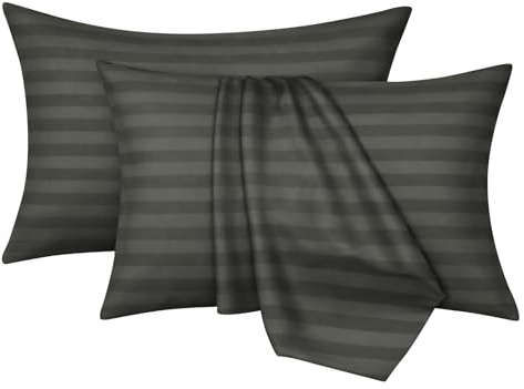 Moonlight Bedding Pillow Cases 2 Pack - Olive Green Stripe 50x75cm Luxury Pillowcase Brushed Microfiber Hotel Quality Pillow Cover - Super Soft and Breathable Pillow Case