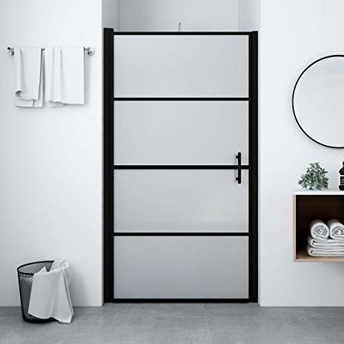 Sufrk Puerta de Ducha de Vidrio Templado Esmerilado Negra 81x195 cm Mamparas De Ducha Plegable