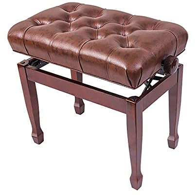 CAFIEDR Taburete de Piano de Cuero Genuino Suave, Banco de Piano Musical Ajustable, con construcción de Madera Maciza Dura, 55 x 34 x 47-57 cm, Teca