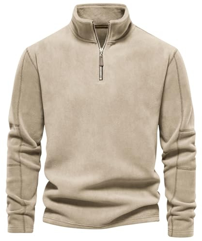 PADOLA Polaire Pull Homme Hiver 1/4 Zip Sweat Homme Polaire Col Montant Sweatshirts Hiver Chaud Pulls épais Col Roulé Pull de Travail Veste Manteau Blouson (L, 3 Kaki)