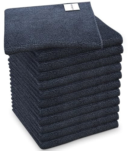 PORTENTUM Chiffons en Microfibre, Lot de 12, Gris Foncé - Chiffons de Nettoyage Multiusages de 360 g/m2 pour Voiture, Vitres, Cuisine et Salle de Bain, Lavables et Non Abrasifs, 32 x 32 cm