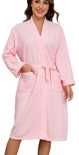 Starblazia Waffle Dressing Gown Ladies Housecoats Lightweight Women's Kimono Bathrobes Soft Nightwear for All Seasons Spa Sleepwear Hotel,L,Pink
