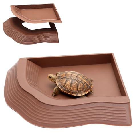 VOSSOT Piscina per Tartarughe di Terra 27,4×19,8cm – Accessori terrario per rettili – Ciotola per Acqua e Cibo con Rampe Antiscivolo, Resistente e Facile da Pulire