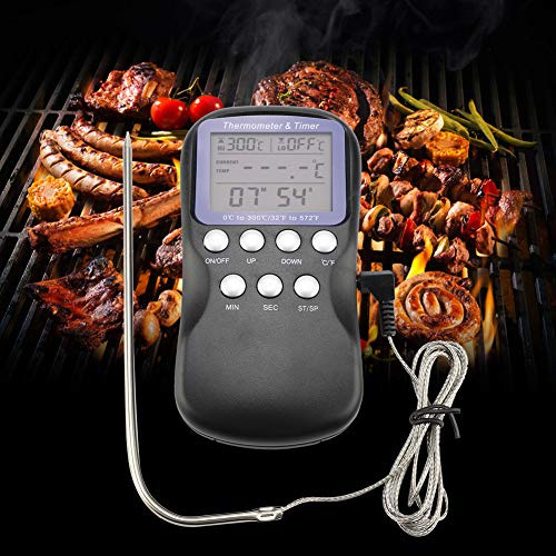 Qcwwy Thermomètre à Viande Numérique sans Fil, Sonde en Acier Inoxydable, Lecture Instantanée de 32 F à 572 F, Idéal pour les Grillades et les Barbecues en Cuisine